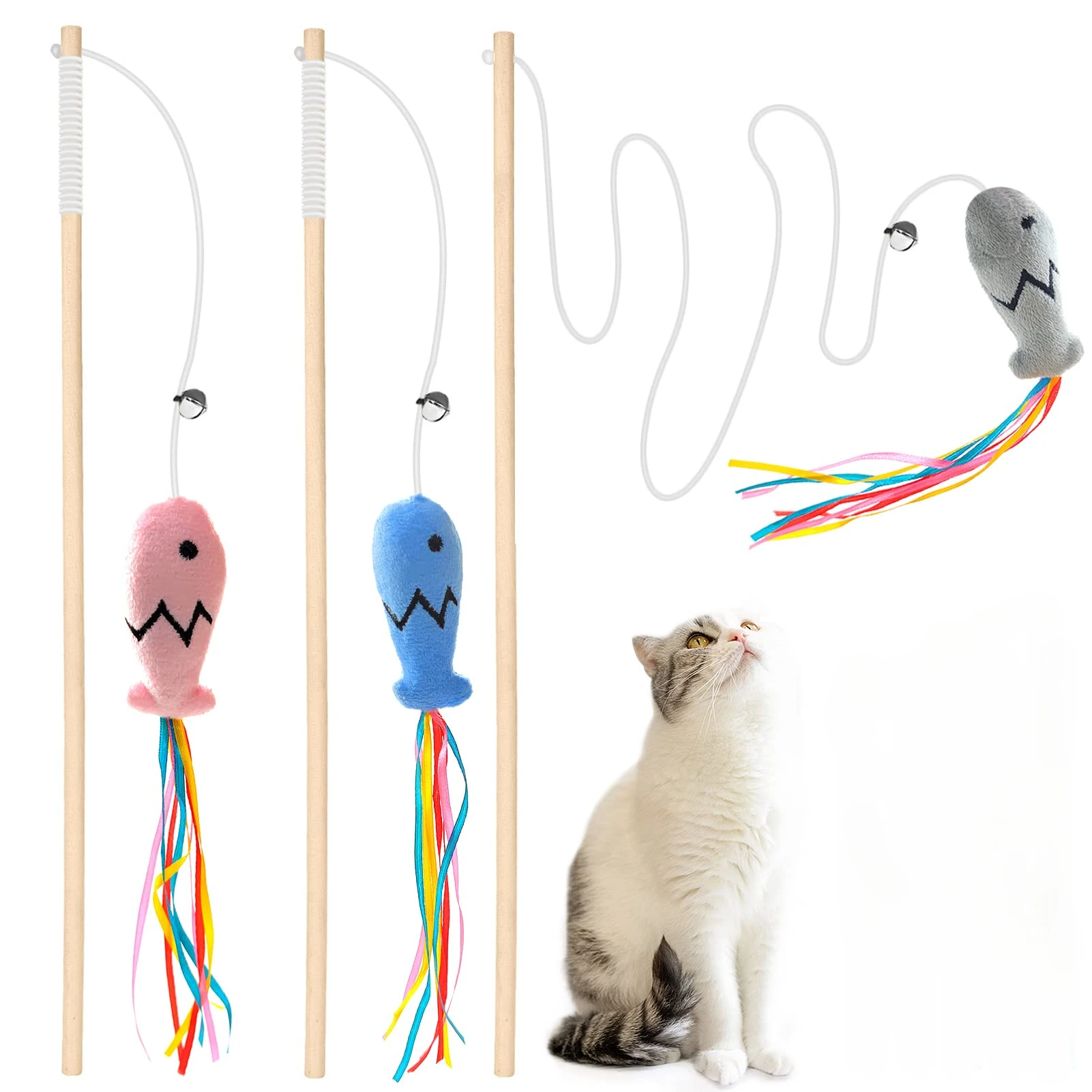 Catnip Toys - Fashion Cat Wand Toy, Natural Wooden